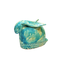 Zając ceramiczny Ręcznie wykonany Niebieski 10x15cm Art